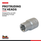 Teng Tools M1210 1/2" TX-E Socket Clip Rail Set 9 Pieces, designed for use with protruding TX head screws