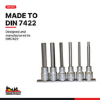 Teng Tools M1211 1/2" Long Hex Bit Socket Clip Rail Set 6 Pieces, designed and manufactured to DIN7422