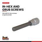 Teng Tools M1211 1/2" Long Hex Bit Socket Clip Rail Set 6 Pieces, use with in-hex screws or grub screws