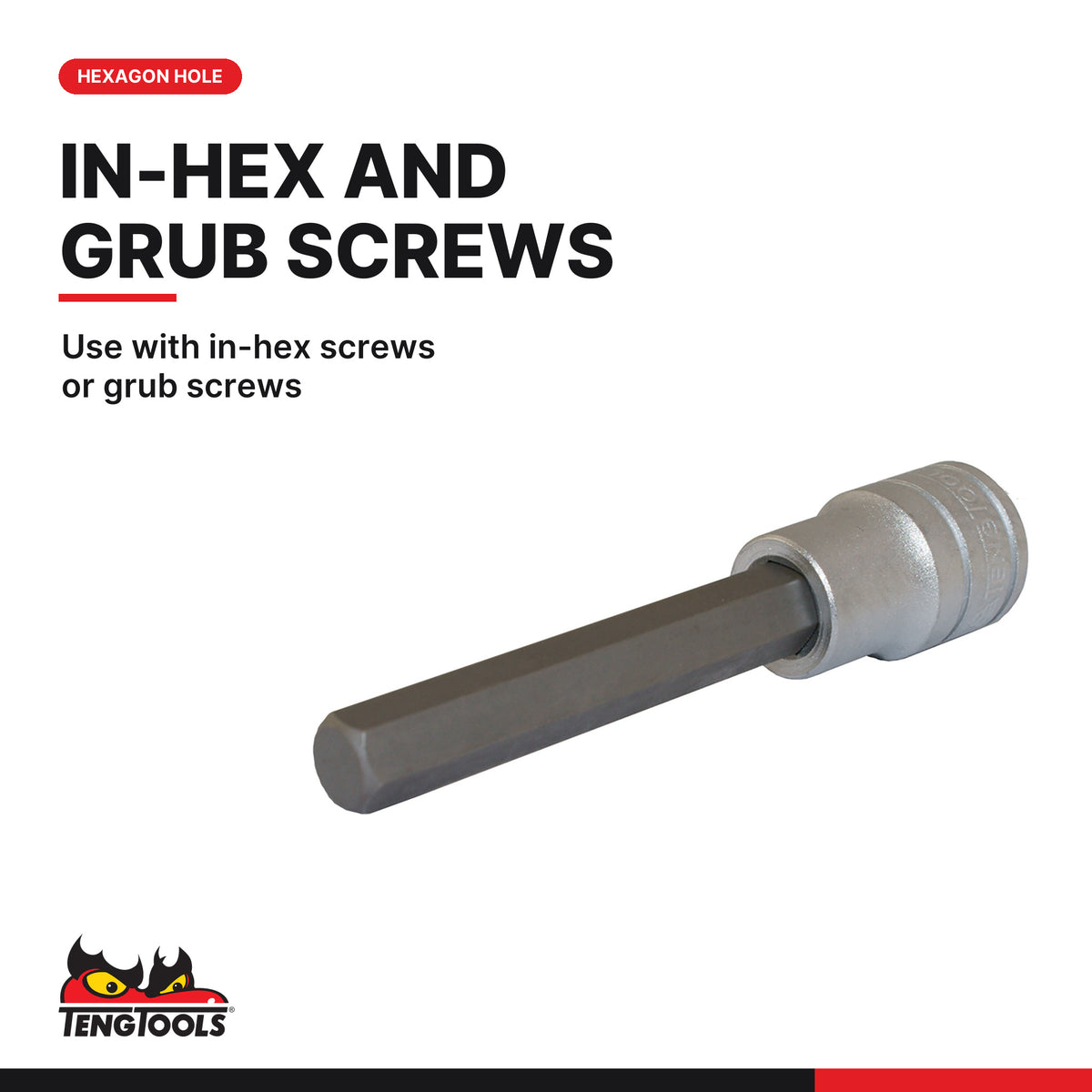 Teng Tools M1211 1/2" Long Hex Bit Socket Clip Rail Set 6 Pieces, use with in-hex screws or grub screws