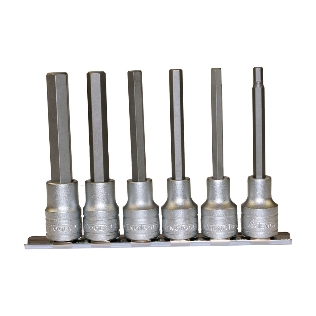 Teng Tools M1211 1/2" Long Hex Bit Socket Clip Rail Set 6 Pieces on a white background