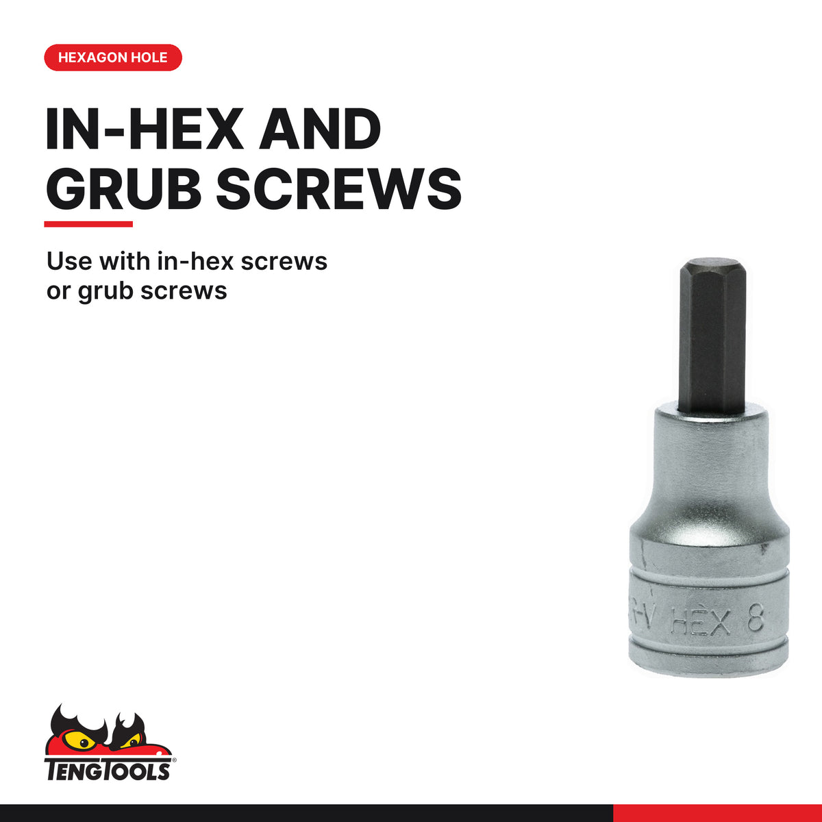 Teng Tools M1212 1/2" Hex Bit Socket Clip Rail Set 9 Pieces, use with in-hex screws or grub screws