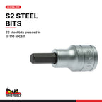Teng Tools M1212 1/2" Hex Bit Socket Clip Rail Set 9 Pieces, S2 steel bits pressed in to the socket