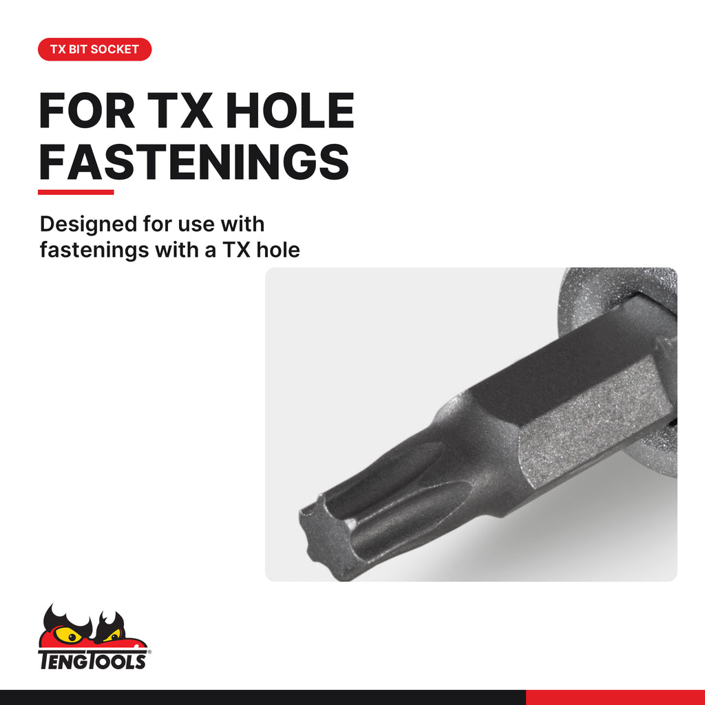 Teng Tools M121250T-C 1/2 TX Bit Socket TX50, designed for use with fastenings with a TX hole