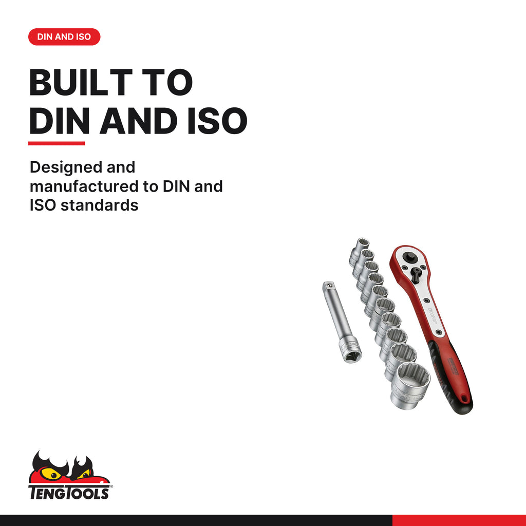 Teng Tools M1212N1 1/2" Socket Set 12 pt 12 Pieces, designed and manufactured to DIN and ISO standards