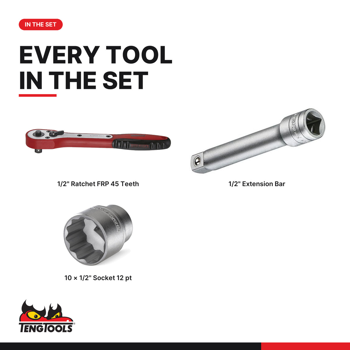 Teng Tools M1212N1 1/2" Socket Set 12 pt 12 Pieces, every tool in the set