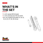 Teng Tools M1212N1 1/2" Socket Set 12 pt 12 Pieces, what's in the set