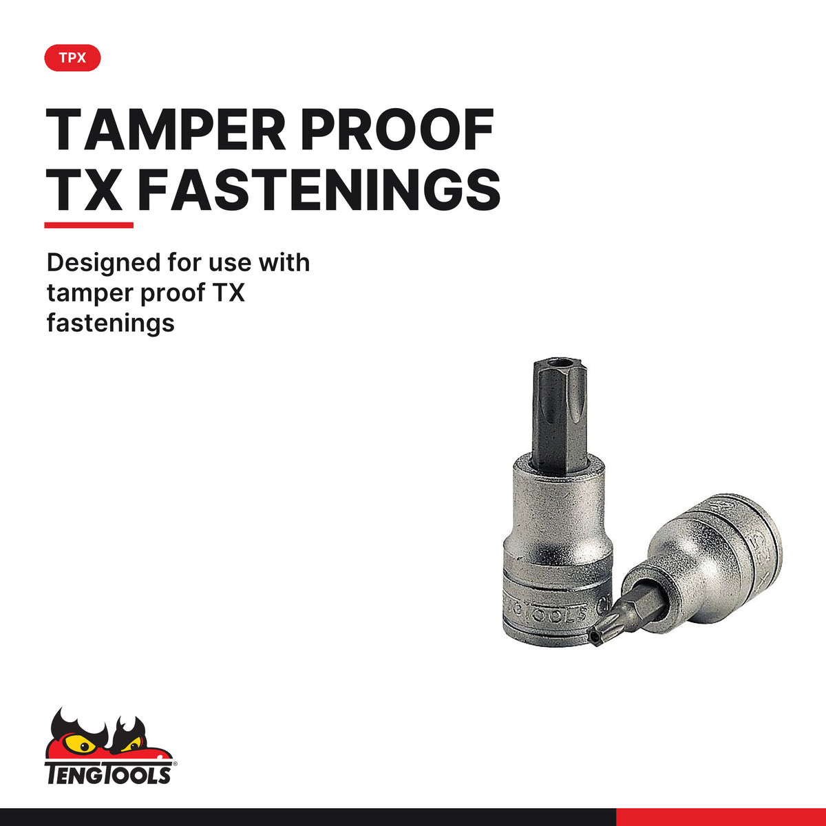 Teng Tools M1213TPX 9 Piece 1/2 Inch Drive TPX Bit Socket Set (TPX20, designed for use with tamper proof TX fastenings