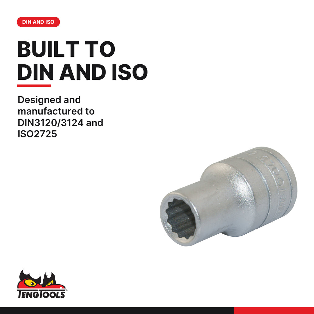 Teng Tools M1215MM 1/2" Socket Clip Rail Set 12 pt 15 Pieces, designed and manufactured to DIN3120/3124 and ISO2725