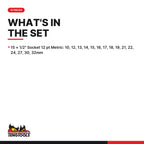 Teng Tools M1215MM 1/2" Socket Clip Rail Set 12 pt 15 Pieces, what's in the set