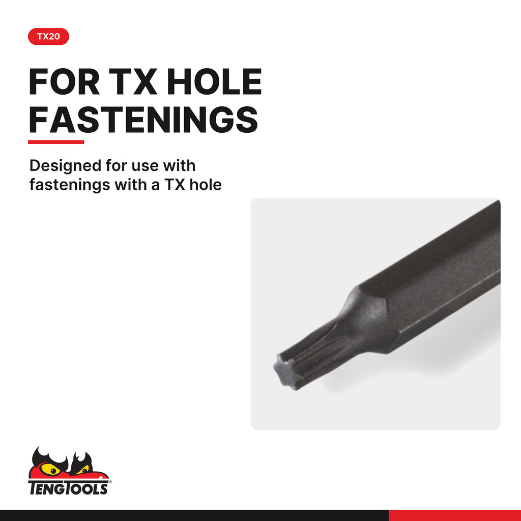 Teng Tools M122220T-C 1/2 Inch Drive Long Torx Bit Socket TX20, 65.5 mm, designed for use with fastenings with a TX hole