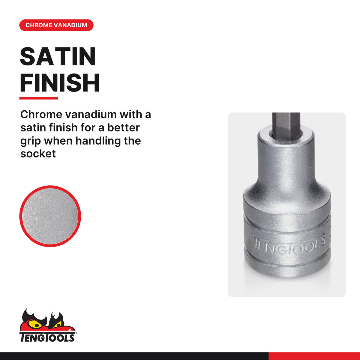 Teng Tools M122220T-C 1/2 Inch Drive Long Torx Bit Socket TX20, 65.5 mm, chrome vanadium with a satin finish for a better