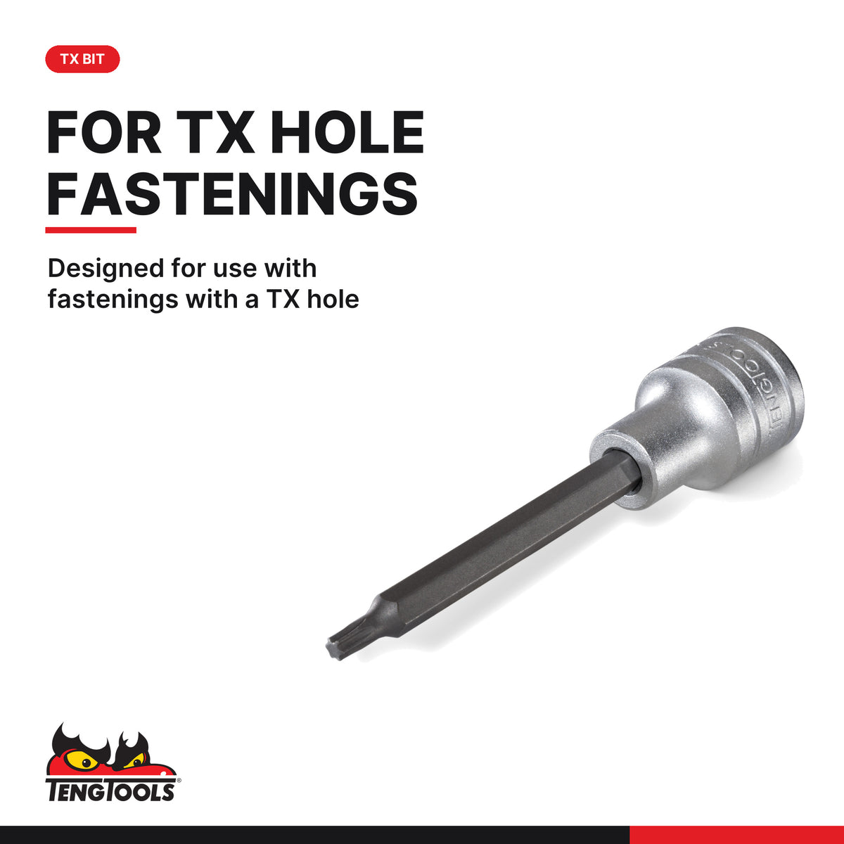 Teng Tools M122227T-C 1/2 Long TX Bit Socket TX27, designed for use with fastenings with a TX hole