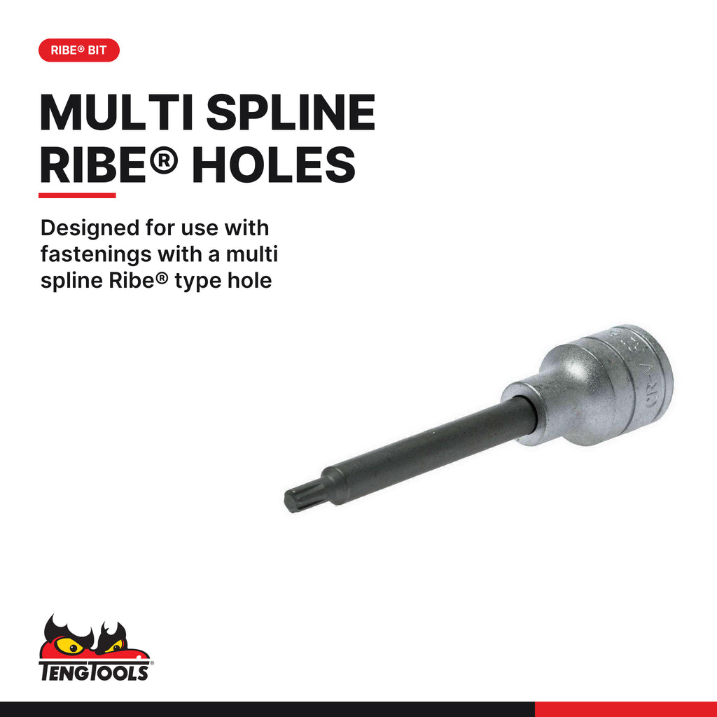 Teng Tools M122704-C 1/2 Inch Drive Long Ribe Bit Socket Size 04, 65 mm, designed for use with fastenings with a multi