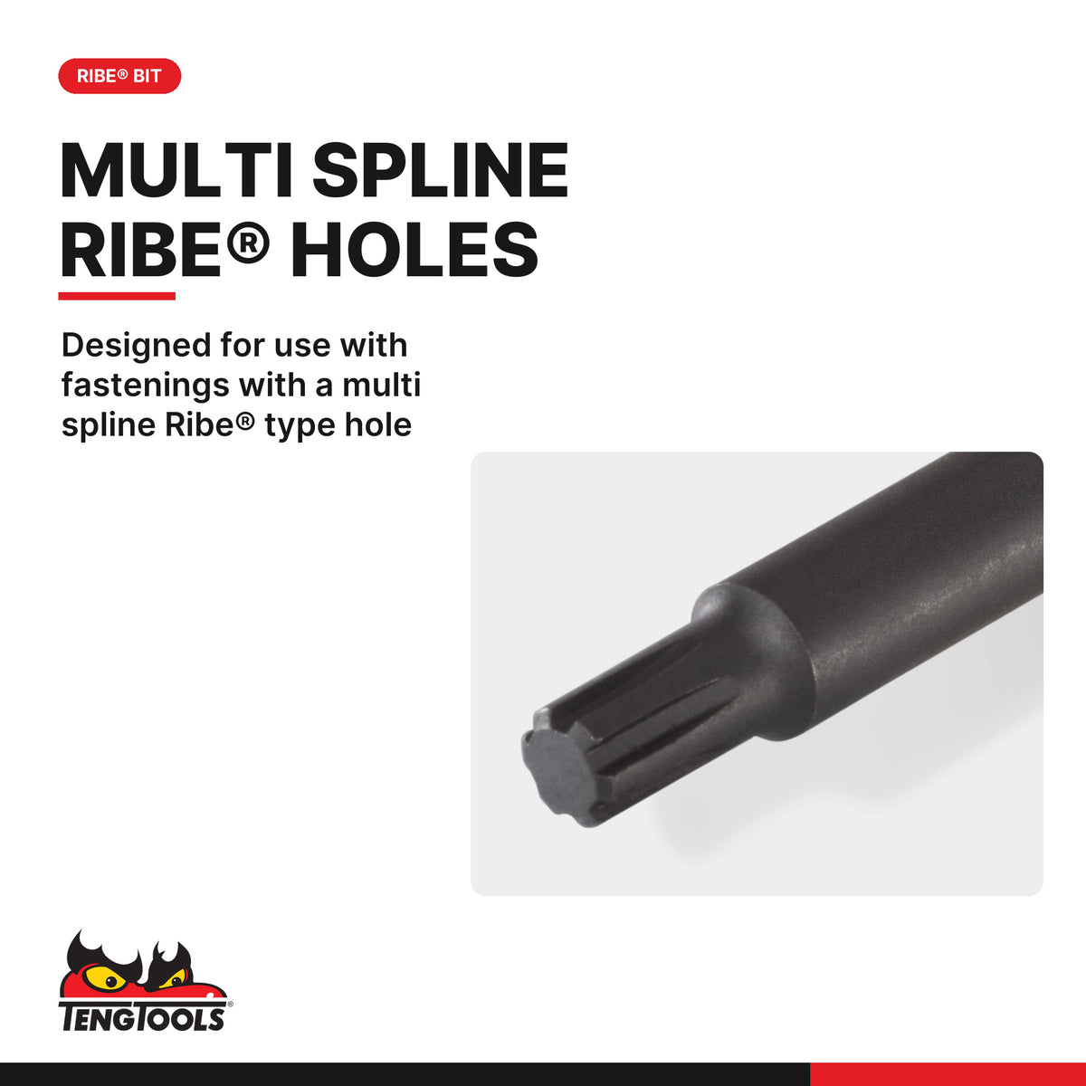 Teng Tools M122704-C 1/2 Inch Drive Long Ribe Bit Socket Size 04, 65 mm, designed for use with fastenings with a multi