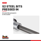Teng Tools M122704-C 1/2 Inch Drive Long Ribe Bit Socket Size 04, 65 mm, S2 steel bits pressed in to the socket