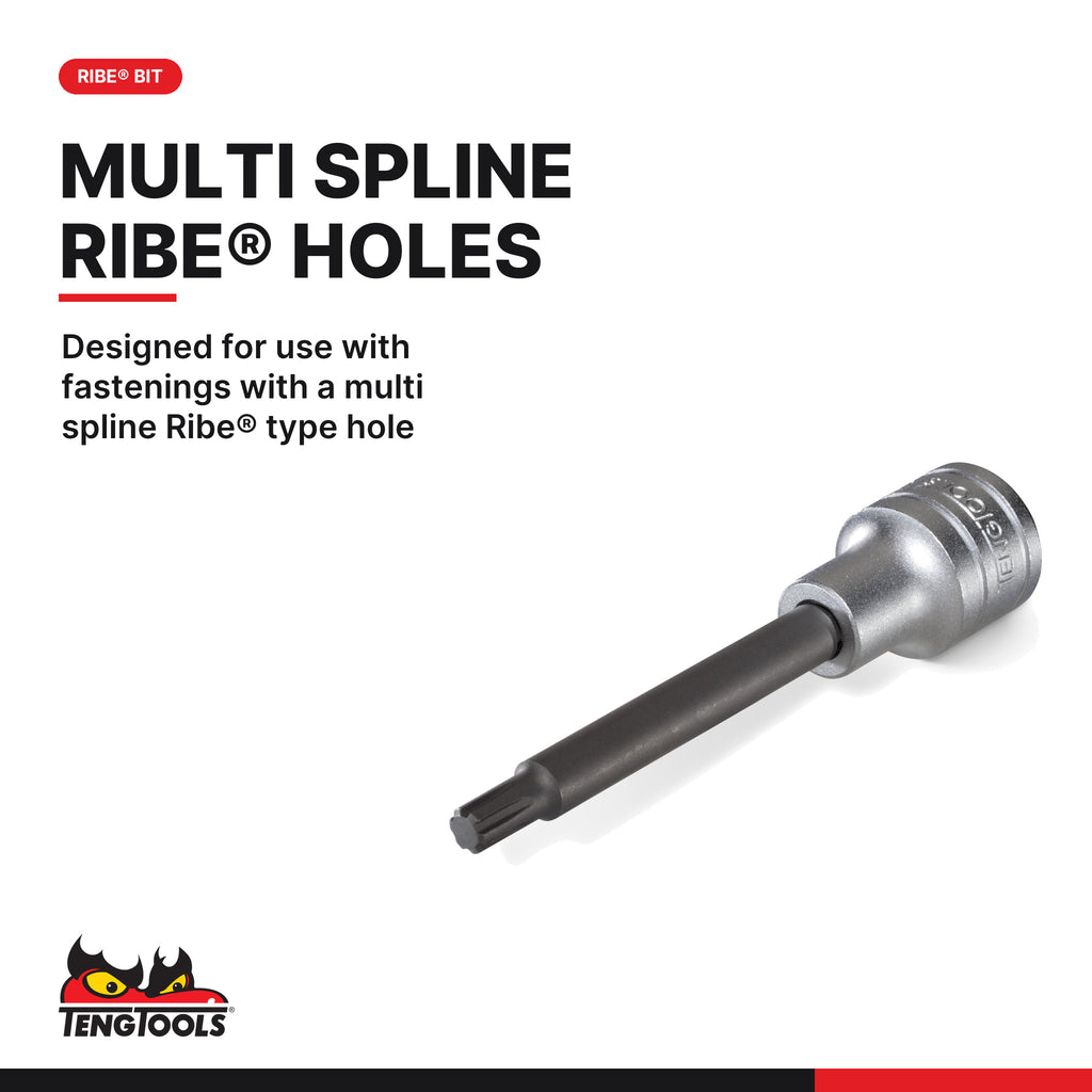 Teng Tools M122712-C 1/2 Long Ribe® Bit Socket 12, designed for use with fastenings with a multi spline Ribe® type hole