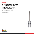 Teng Tools M122808-C 1/2 Long XZN/Triple Square Bit Socket 08, S2 steel bits pressed in to the socket