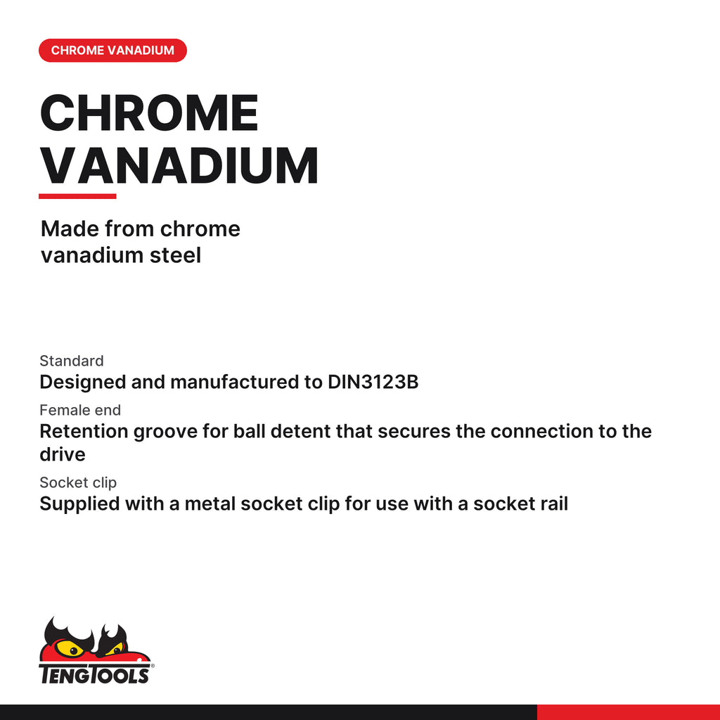 Teng Tools M140021-C 1/4" Extension Bar 100mm, made from chrome vanadium steel