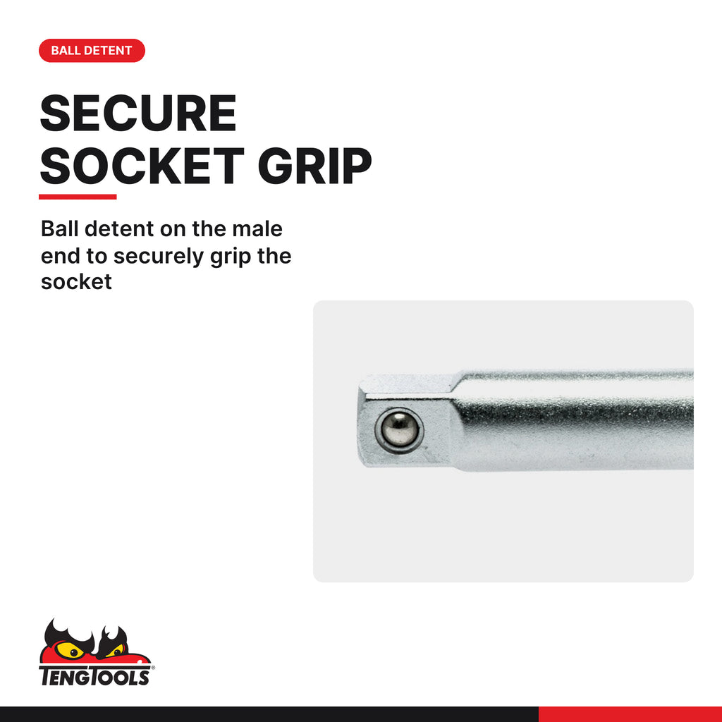 Teng Tools M140023-C 1/4" Extension Bar 75mm, ball detent on the male end to securely grip the socket