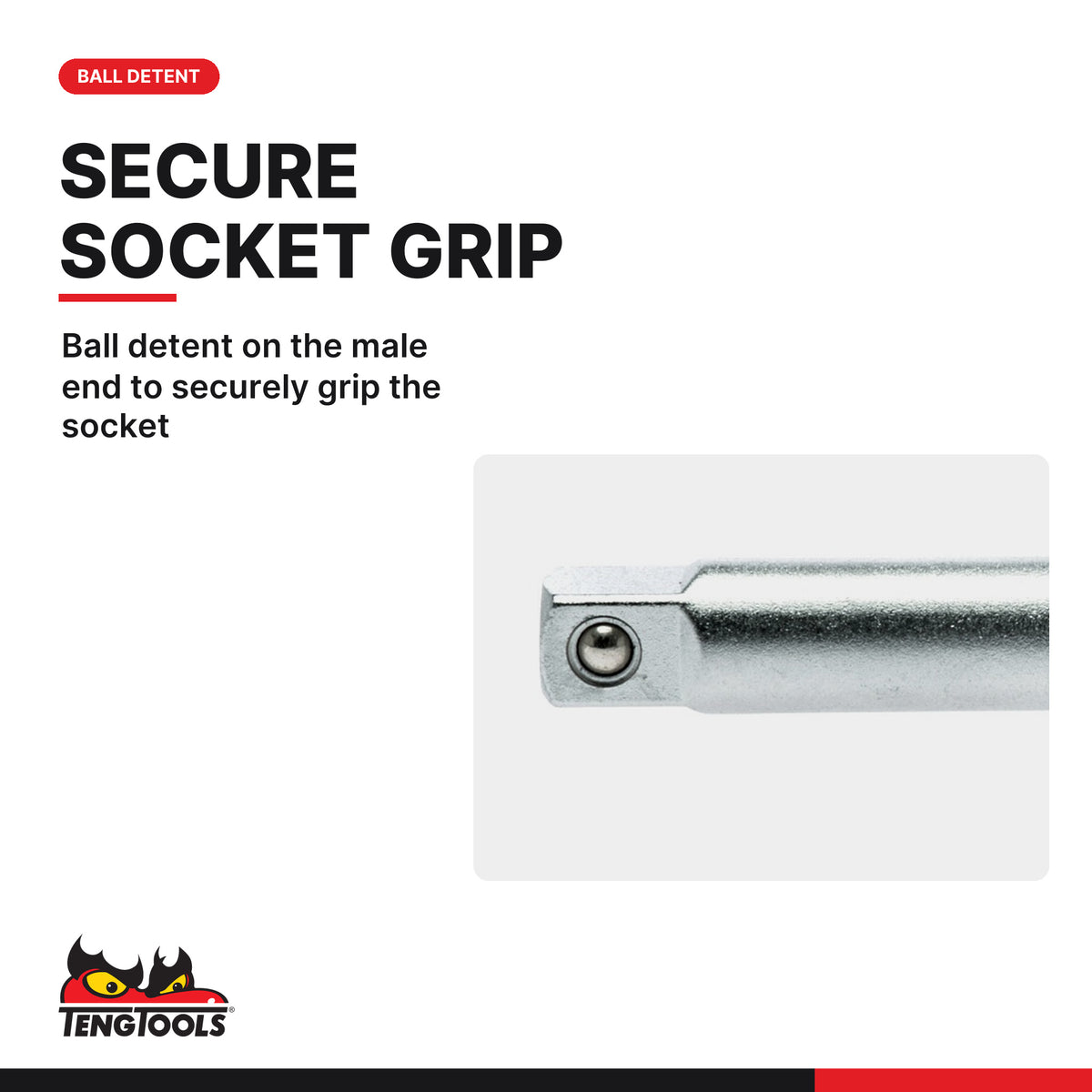 Teng Tools M140023-C 1/4" Extension Bar 75mm, ball detent on the male end to securely grip the socket