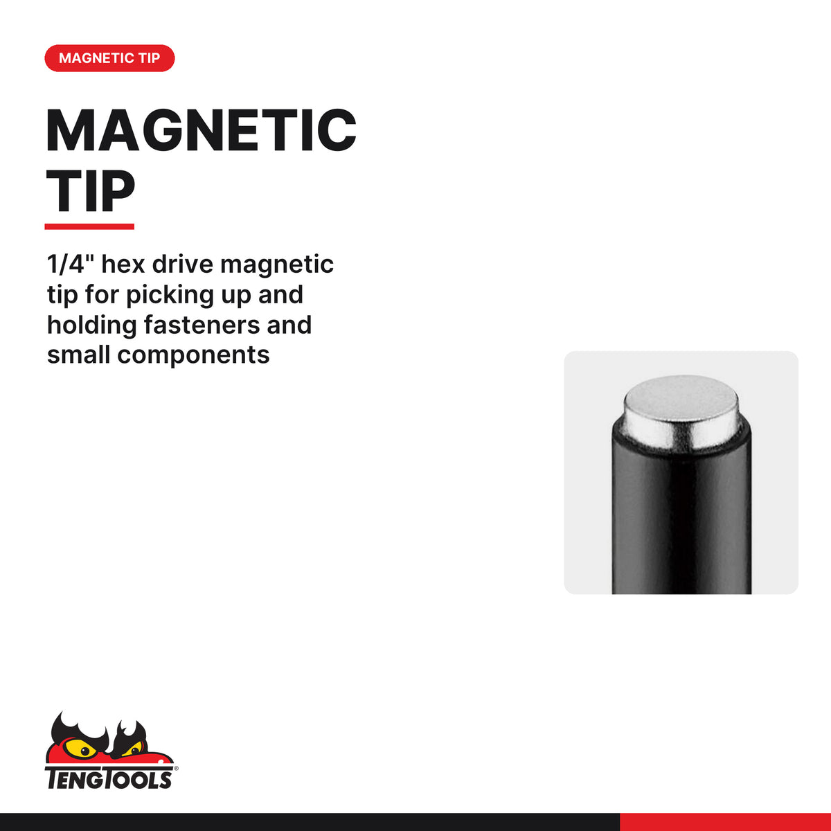 Teng Tools M140025M 1/4 Inch Hex Bit with Magnetic Tip, 1/4" hex drive magnetic tip for picking up and holding fasteners and