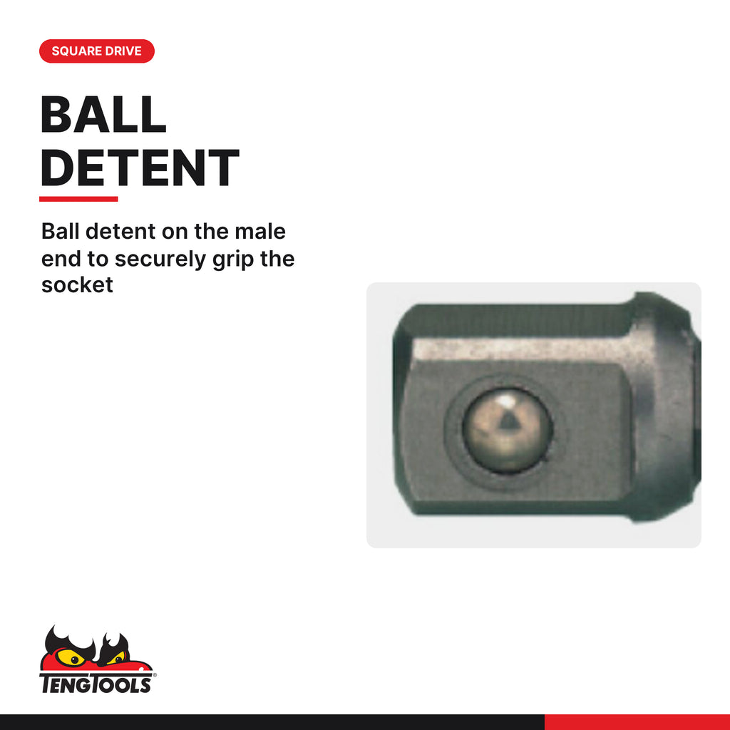 Teng Tools M140037 1/4 Inch Hex to 1/4 Inch Square Drive Socket, ball detent on the male end to securely grip the socket