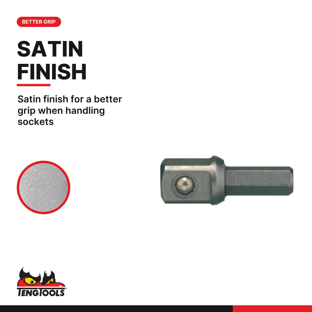 Teng Tools M140037 1/4 Inch Hex to 1/4 Inch Square Drive Socket, satin finish for a better grip when handling sockets