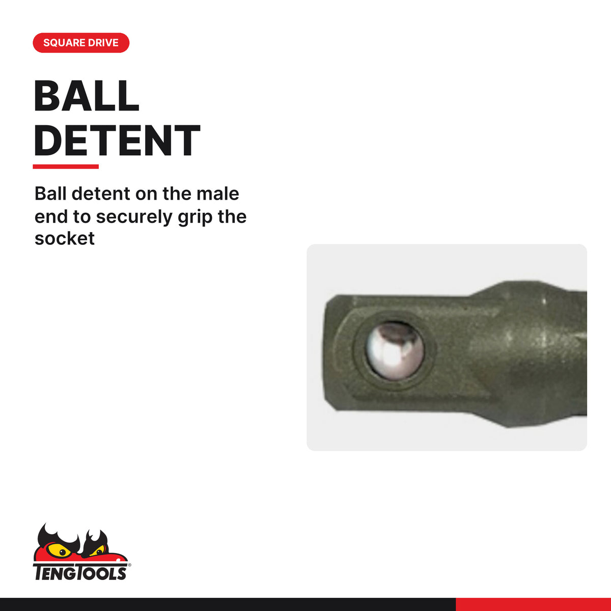 Teng Tools M140039 Hex Socket Adaptor 1/4" Hex, ball detent on the male end to securely grip the socket