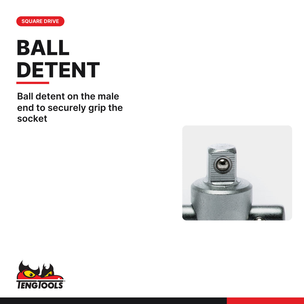 Teng Tools M140050-C 1/4 Inch Drive 4 Inch Long Sliding T-Bar, ball detent on the male end to securely grip the socket