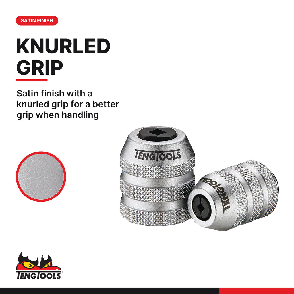 Teng Tools M140072 1/4 Drive Tap Chuck M5, satin finish with a knurled grip for a better grip when handling
