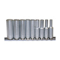 Teng Tools M1407 1/4" Deep Socket Clip Rail Set 6 pt 9 Pieces on a white background