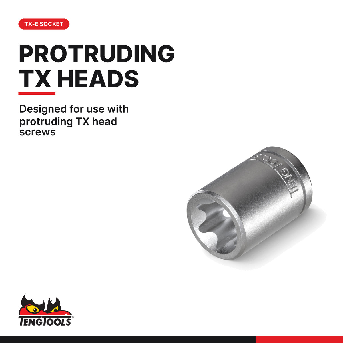 Teng Tools M140704-C 1/4 Inch Drive E-Torx Socket E4, TX-E Female Torx, designed for use with protruding TX head screws