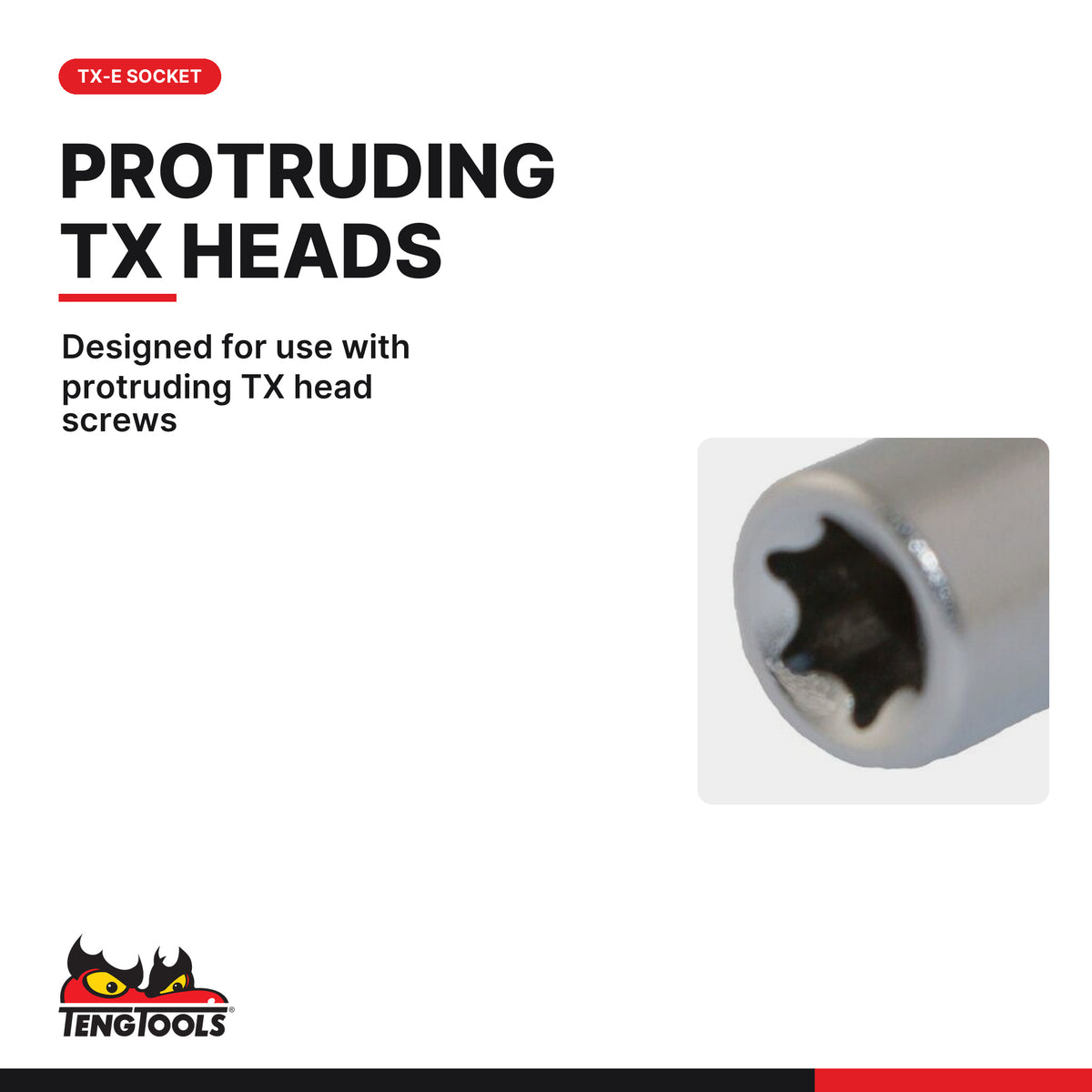 Teng Tools M140705-C 1/4 Drive TX-E Socket E5, designed for use with protruding TX head screws