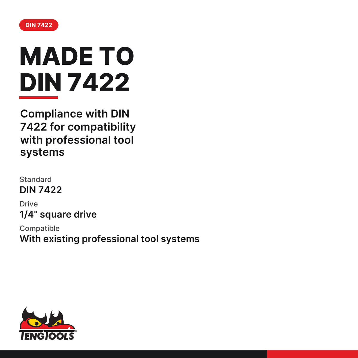Teng Tools M1409HN 9 Piece 1/4 Inch Drive Metric Hex Chrome Vanadium, compliance with DIN 7422 for compatibility with