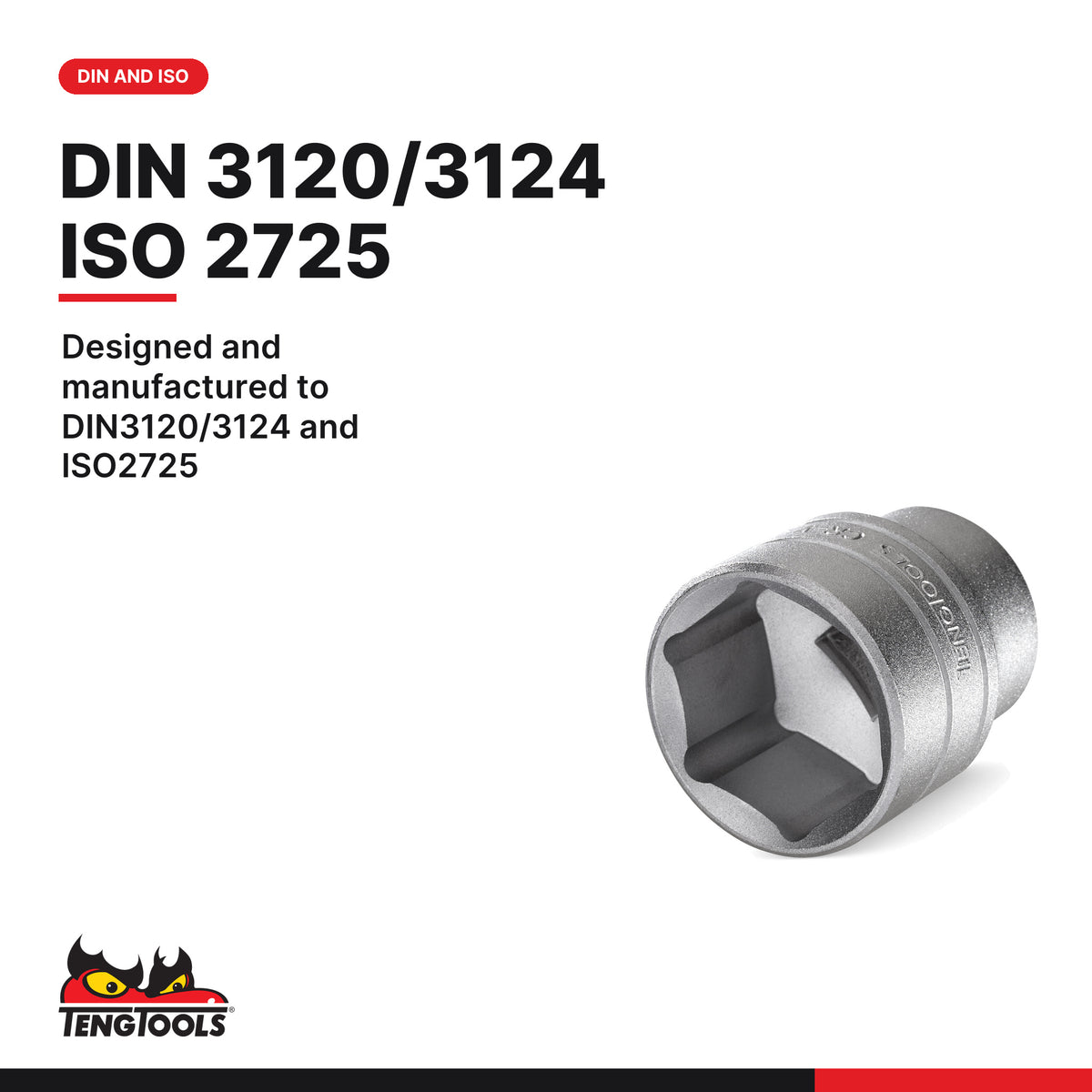 Teng Tools M1412 1/4" Socket Clip Rail Set 6 pt 12 Pieces, designed and manufactured to DIN3120/3124 and ISO2725