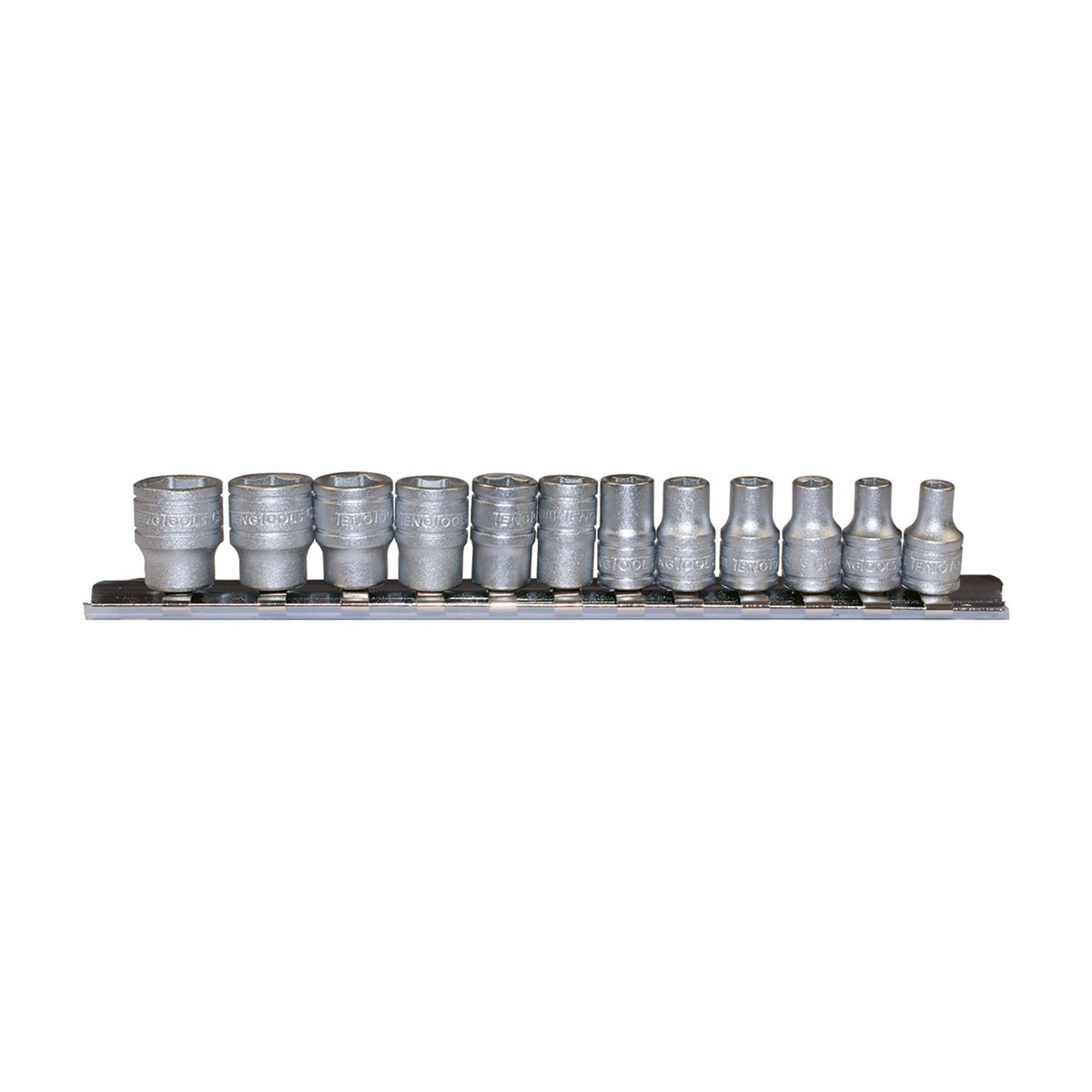 Teng Tools M1412 1/4" Socket Clip Rail Set 6 pt 12 Pieces on a white background