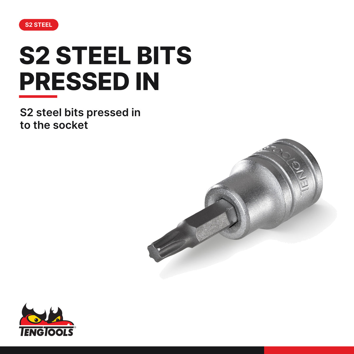 Teng Tools M141225T-C 1/4 Drive TX Bit Socket TX25, S2 steel bits pressed in to the socket