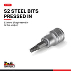 Teng Tools M141227T-C 1/4 Inch Drive Torx Bit Socket TX27, 15 mm (0.6, S2 steel bits pressed in to the socket