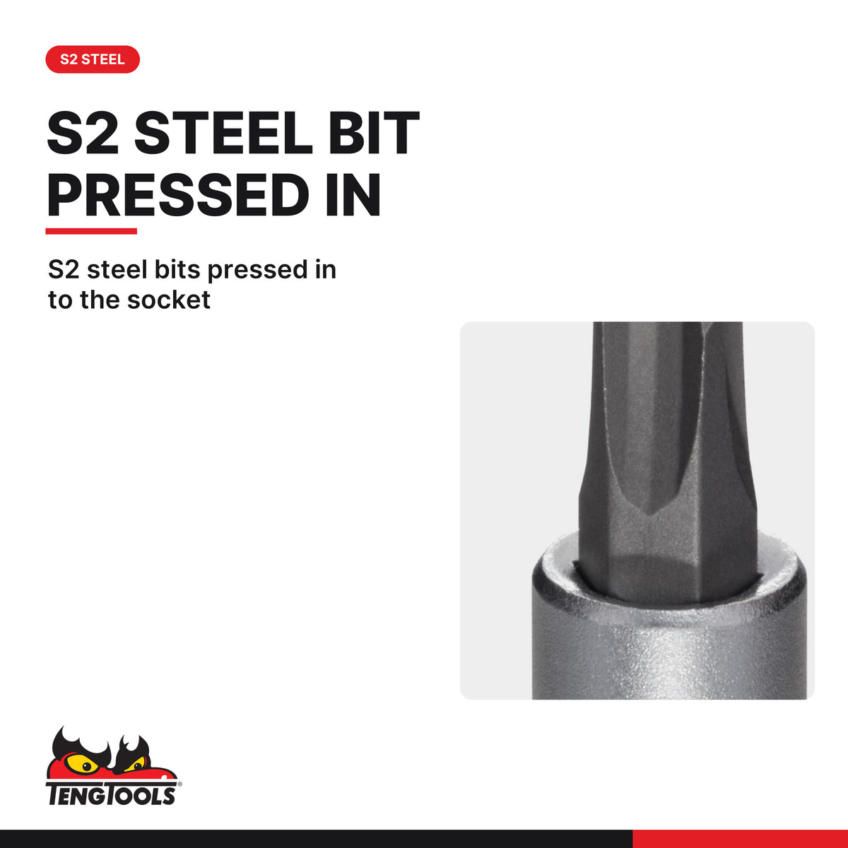 Teng Tools M141302-C 1/4 Drive Phillips Bit Socket PH2, S2 steel bits pressed in to the socket