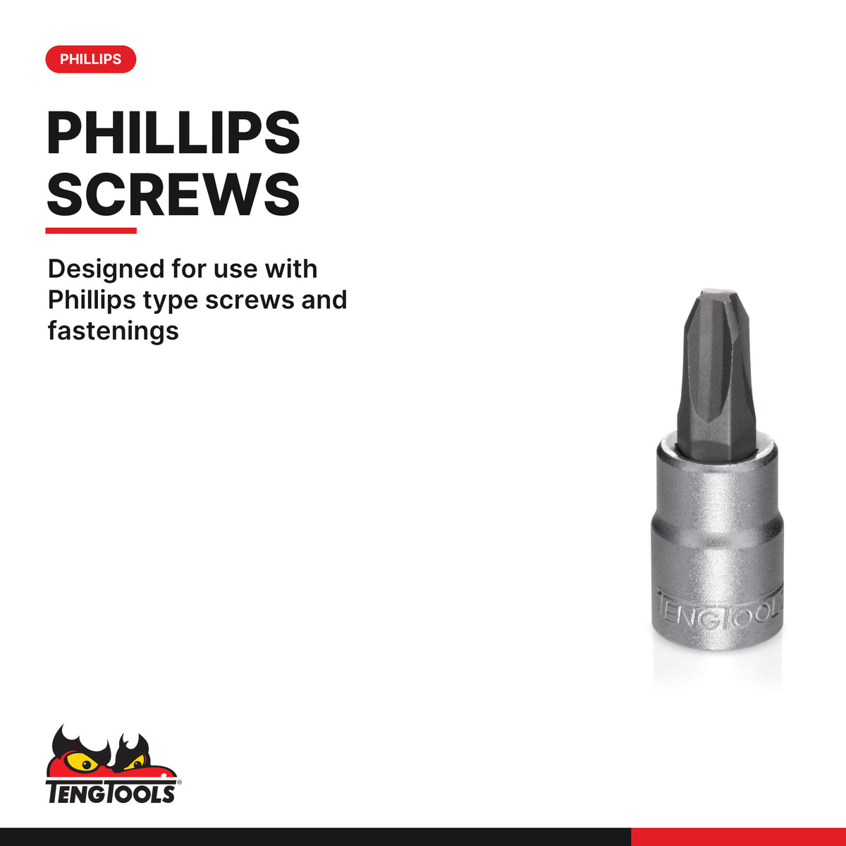 Teng Tools M141303-C 1/4 Inch Drive PH3 Phillips Bit Socket, 15 mm (0.6, designed for use with Phillips type screws and