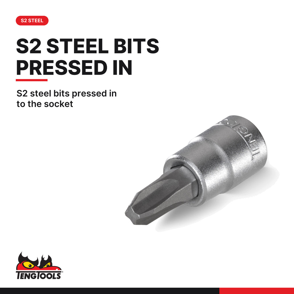 Teng Tools M141303-C 1/4 Inch Drive PH3 Phillips Bit Socket, 15 mm (0.6, S2 steel bits pressed in to the socket