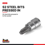 Teng Tools M141303-C 1/4 Inch Drive PH3 Phillips Bit Socket, 15 mm (0.6, S2 steel bits pressed in to the socket