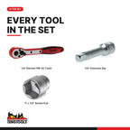 Teng Tools M1413N1 1/4" Socket Set 6 pt 13 Pieces, every tool in the set
