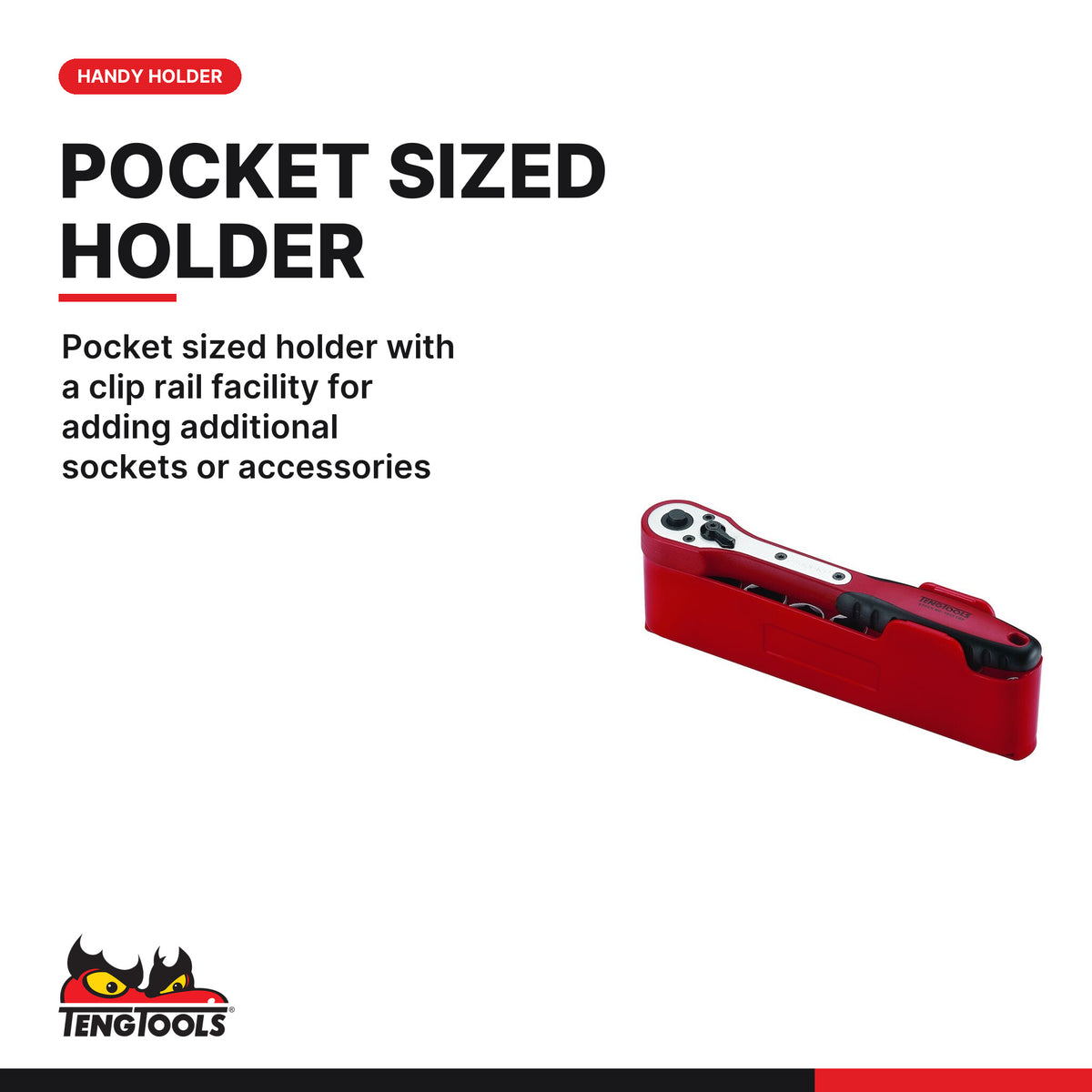 Teng Tools M1413N1 1/4" Socket Set 6 pt 13 Pieces, pocket sized holder with a clip rail facility for adding additional