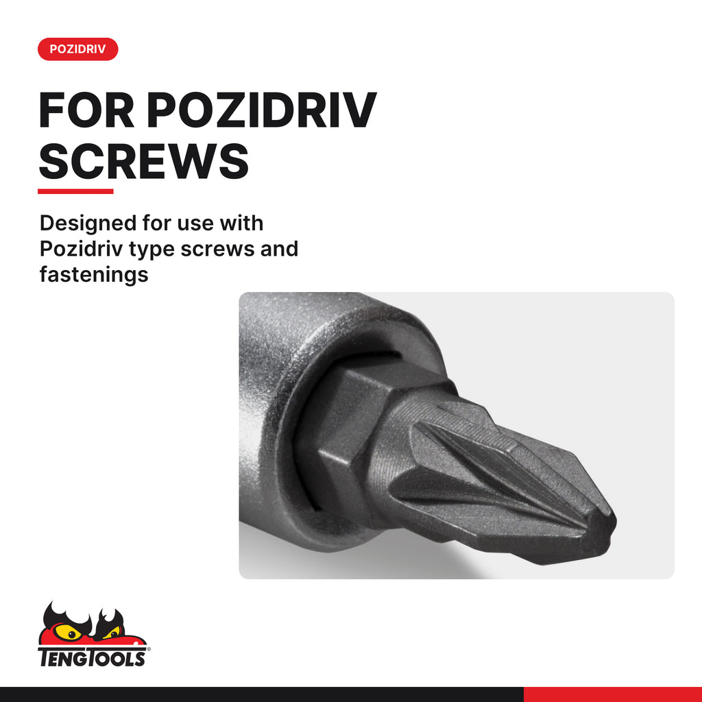 Teng Tools M141601-C 1/4 Drive Pozi Bit Socket PZ1, designed for use with Pozidriv type screws and fastenings