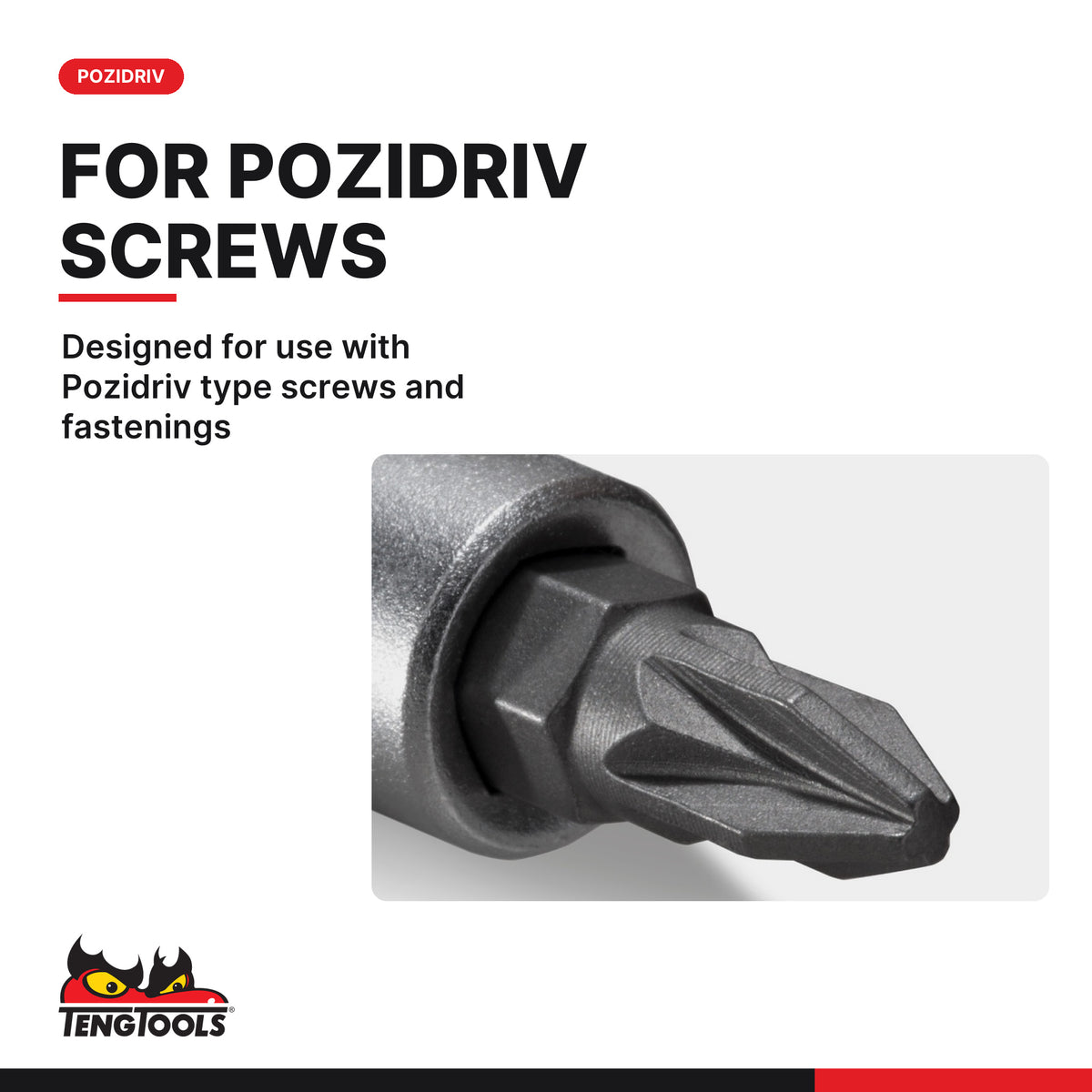 Teng Tools M141601-C 1/4 Drive Pozi Bit Socket PZ1, designed for use with Pozidriv type screws and fastenings