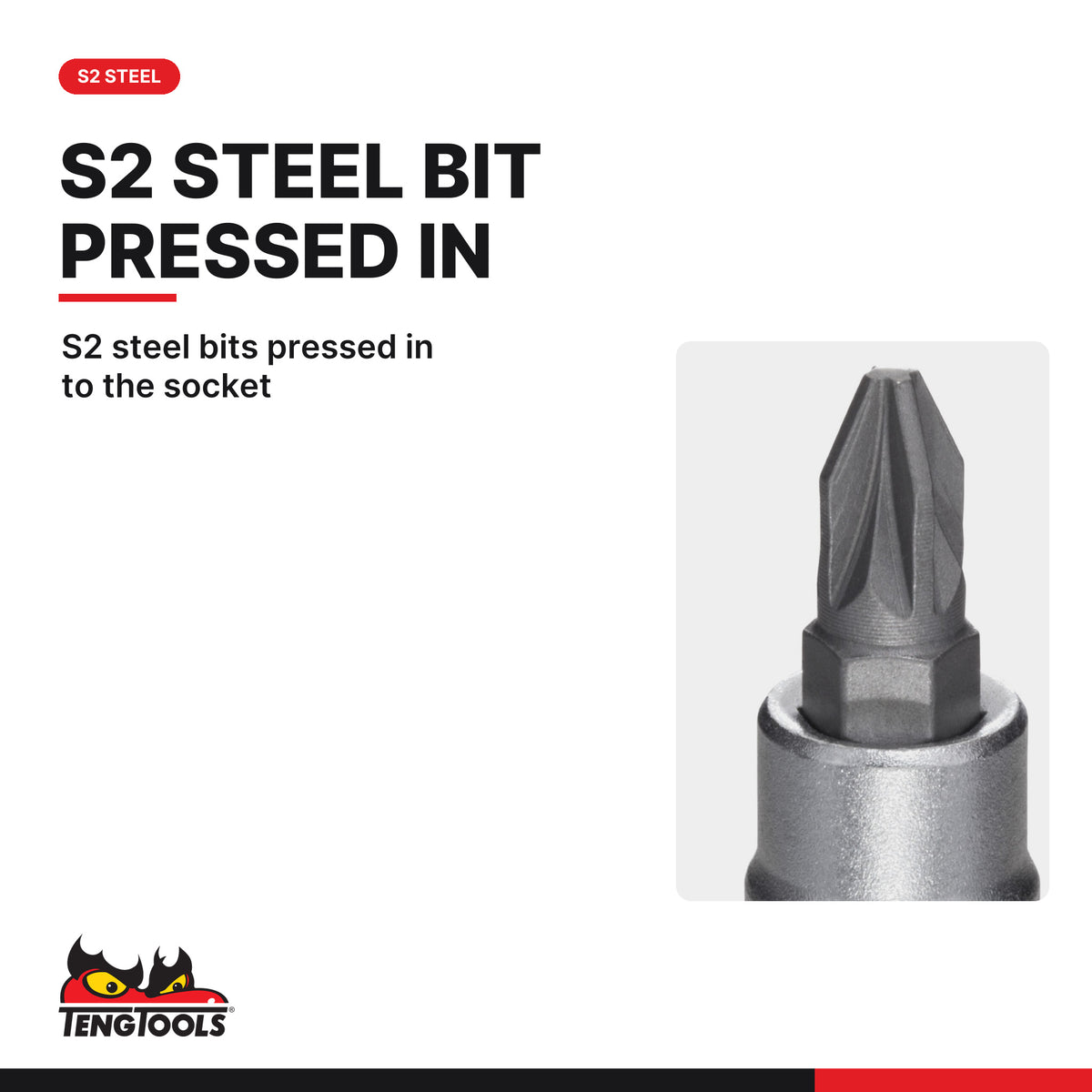 Teng Tools M141601-C 1/4 Drive Pozi Bit Socket PZ1, S2 steel bits pressed in to the socket