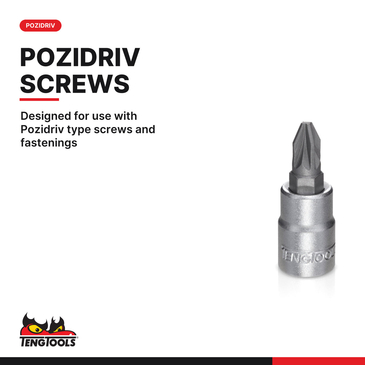 Teng Tools M141603-C PZ3 1/4 Inch Drive Pozidriv Pozi PZ Chrome, designed for use with Pozidriv type screws and fastenings