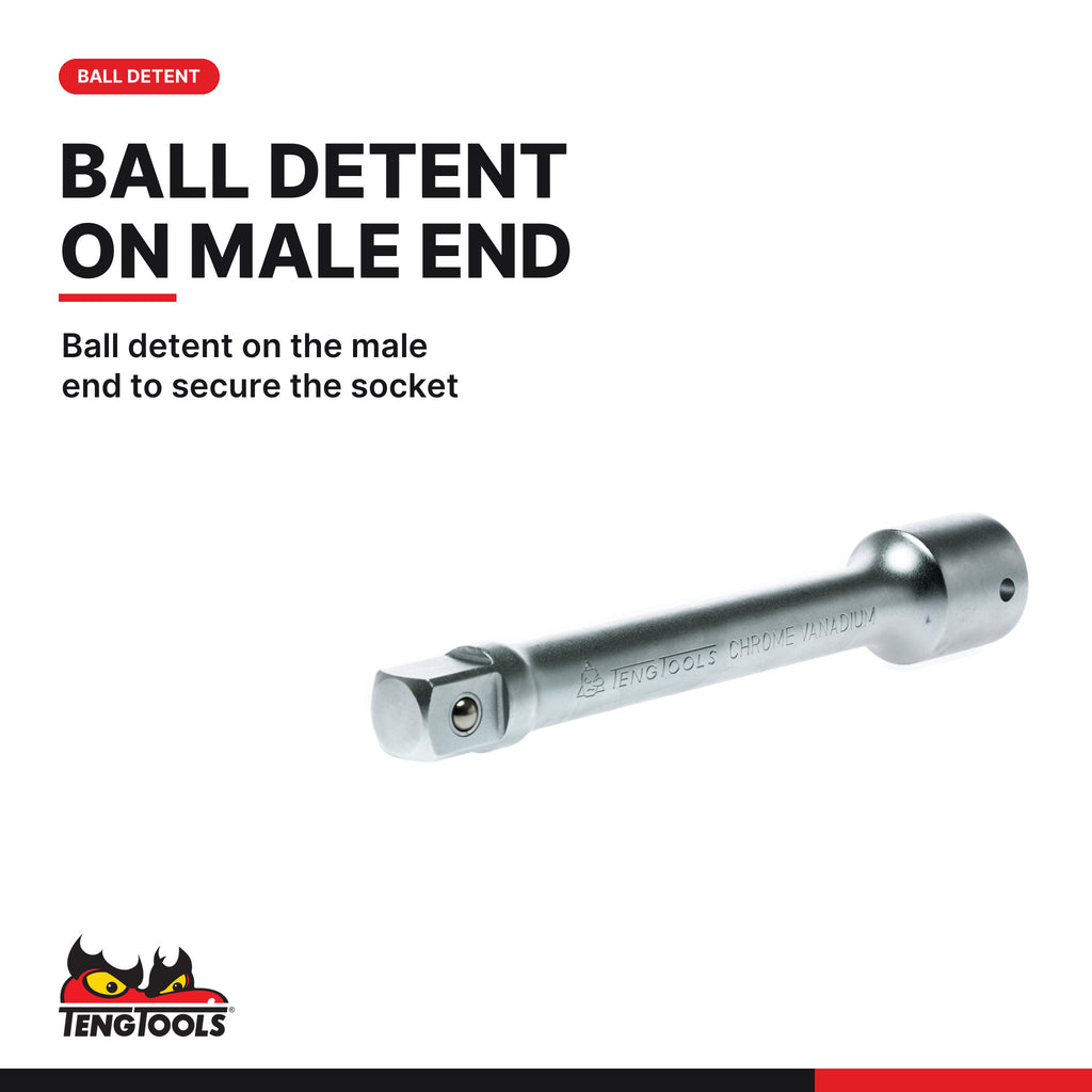Teng Tools M340021-C 3/4 Inch Drive Extension Bar 200 mm (7.9 inch), ball detent on the male end to secure the socket